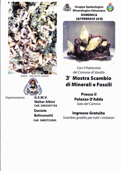Volantino 3&deg; Mostra Scambio di Minerali e Fossili a Varallo.