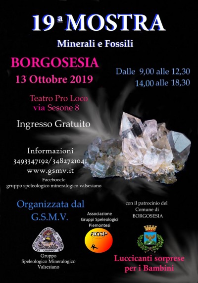 Locandina mostra minerali e fossili Borgosesia 13 Ottobre 2019 - GSMV